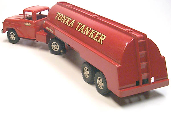 Rear side view of a 1960 Tonka Tanker Gas Truck