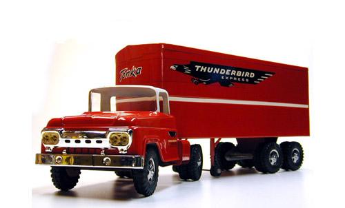 Front side view of a 1960 Private Label Tonka Thunderbird Express Semi Number 37