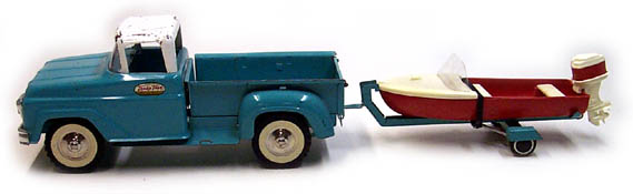 Side View of a 1961 Tonka Deluxe Sportsman Number 22 with Boat and Motor